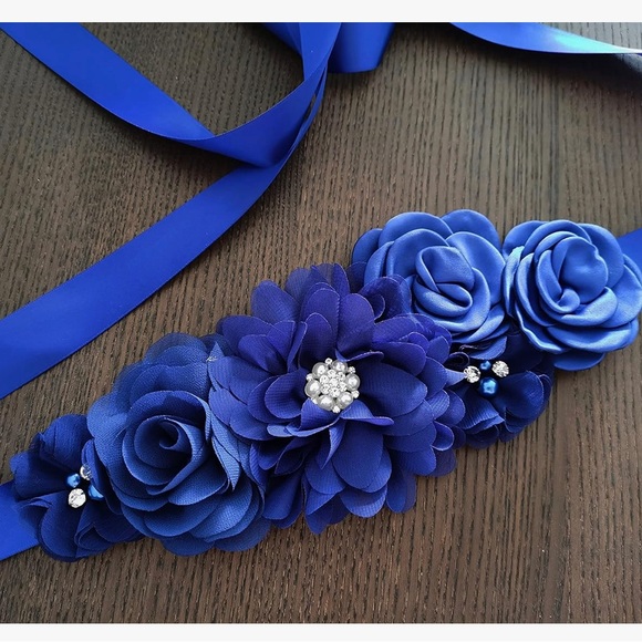 Three rows navy blue satin belt - Picture 2 of 2